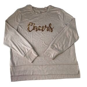 HOLIDAY TIME Women's Long Sleeve Split Hem Lightweight Sweatshirt Cheers XL